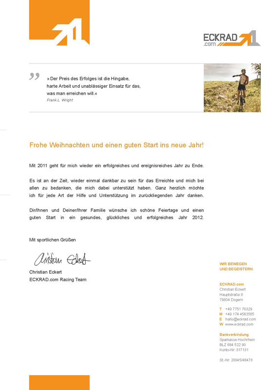 Frohe Weihnachten und alles Gute für 2012 - Christian Eckert ECKRAD.com Racing Team